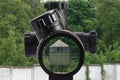 Sniper look through the optical sight at a military base Royalty Free Stock Photo