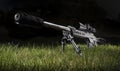 Sniper rifle with silencer and scope in the dark Royalty Free Stock Photo