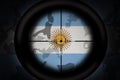 Sniper scope aimed at flag of argentina on the khaki texture background. military concept. 3d illustration