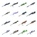 Sniper weapon icons set, isometric style