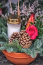 Snitch and wreaths from flowers, All Saints Day concept. Royalty Free Stock Photo