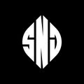 SNJ circle letter logo design with circle and ellipse shape. SNJ ellipse letters with typographic style. The three initials form a Royalty Free Stock Photo