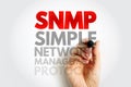 SNMP Simple Network Management Protocol text on background. Concept for IT network monitoring, system control, data communication Royalty Free Stock Photo