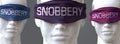 Snobbery can blind our views and limit perspective - pictured as word Snobbery on eyes to symbolize that Snobbery can distort