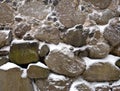 Snoe on stone wall Royalty Free Stock Photo