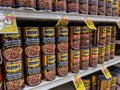 Snohomish, WA USA - circa November 2022: Close up view of Bush\'s canned beans for sale inside a Haggen grocery store