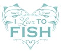 I love to fish, heart shape fishing design with snook, hooks, and text Royalty Free Stock Photo