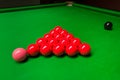 Snooker balls on green table Royalty Free Stock Photo