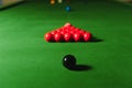 Snooker balls set on a green table Royalty Free Stock Photo