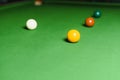 Snooker balls set on a green table Royalty Free Stock Photo