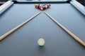 Snooker billiard pool table with balls set, selective focus Royalty Free Stock Photo