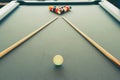 Snooker billiard pool table with balls set, selective focus and vintage photo Royalty Free Stock Photo