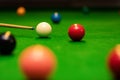 Snooker game shot - player aiming the cue ball Royalty Free Stock Photo