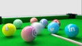 Snooker Pool Billard table with social networks balls Royalty Free Stock Photo