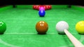 Snooker pool table and billiards ball with dimness light . 3D rendering Royalty Free Stock Photo