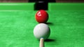 Snooker pool table and billiards ball with dimness light . Player aim at white ball . 3D rendering Royalty Free Stock Photo