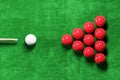 Snooker pool table and billiards ball . Sportsman aim at white ball . 3D rendering Royalty Free Stock Photo