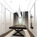 Snooker room interior design. 3d