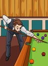 Snooker Sport Colored Cartoon Illustration