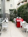 Snoopy dogs and doghouse at Peanuts Sunny side cafe in Harajuku. Tokyo, Japan