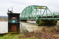 Snoqualmie River flows past the USGS Stream Gaging Station in flood Royalty Free Stock Photo
