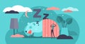 Snoring vector illustration. Flat tiny loud sleeping noise persons concept.