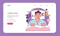 Snoring web banner or landing page. Male character lying in the bed