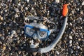 Snorkel and scuba mask on the beach Royalty Free Stock Photo