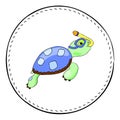 Snorkel turtle isolated on white background. Sea turtle cartoon illustration.