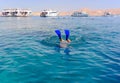 Snorkeler diving below the sea Royalty Free Stock Photo