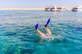 Snorkeler diving below the sea Royalty Free Stock Photo