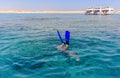 Snorkeler diving below the sea Royalty Free Stock Photo