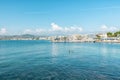 Snorkeler in the Golfe Juan with in the background the hotels of the French city of Juan-les-Pins