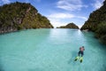 Snorkeler in Shallow Water Between Islands