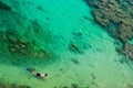 Snorkeler swimming over coral reef