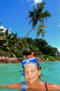 Snorkeler on tropical island Royalty Free Stock Photo