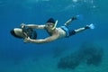 Snorkeler on underwater scooter