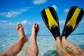 Snorkelers relaxing on the beach Royalty Free Stock Photo