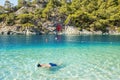 Snorkeling in Blue Lagoon in Oludeniz, Turkey Royalty Free Stock Photo