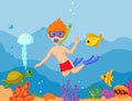 Snorkeling boy cartoon