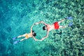 Snorkeling couple, drone shot