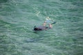 Snorkeling diver looking for fish in the warm waters