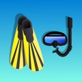 Snorkeling equipment. Diving mask, snorkel and flippers vector. Royalty Free Stock Photo