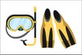 Snorkeling equipment flat vector illustration. Flippers and diving mask isolated on white background. Diver equipment Royalty Free Stock Photo