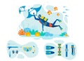 Snorkeling Equipment Flat Vector Illustrations Set