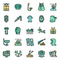 Snorkeling equipment icons set, outline style