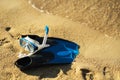 Snorkeling mask and fins on the tropical beach Royalty Free Stock Photo