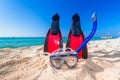 Snorkeling mask and fins on the beach Royalty Free Stock Photo