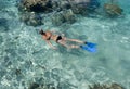 Snorkeling in a tropical lagoon - Bora Bora Royalty Free Stock Photo