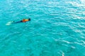 Snorkeling in tropical Maldives island .